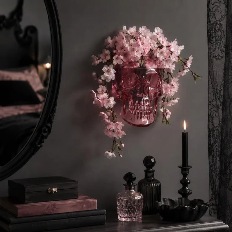 New Gothic Skull Wall Vase Wall Mounted Flower Pot Halloween Spooky Home Wall Decor Ornament