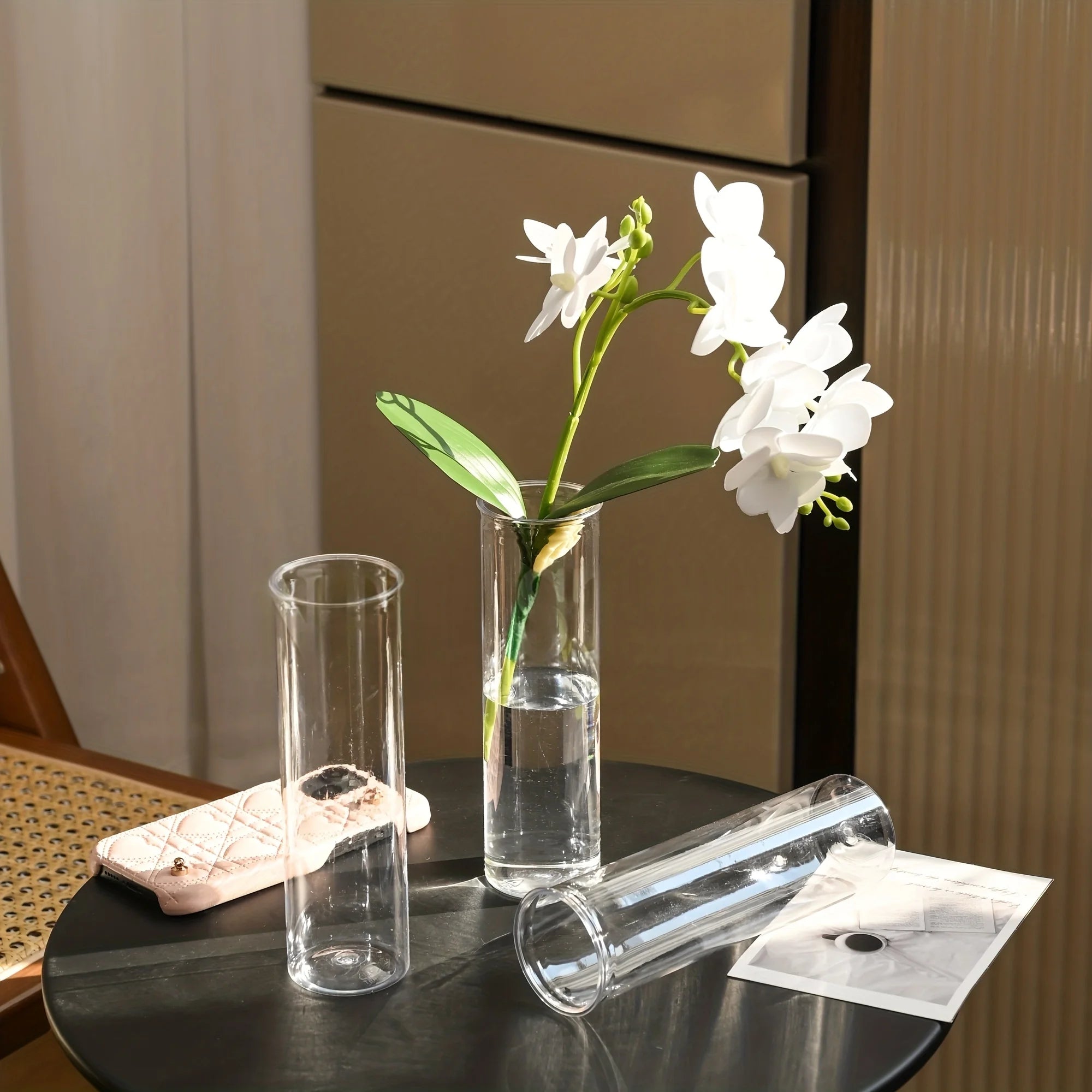 10/15/12 Plastic Cylindrical Vases, High Transparency Vase Set, Suitable for Simple Desktop Flower Arrangement Decoration