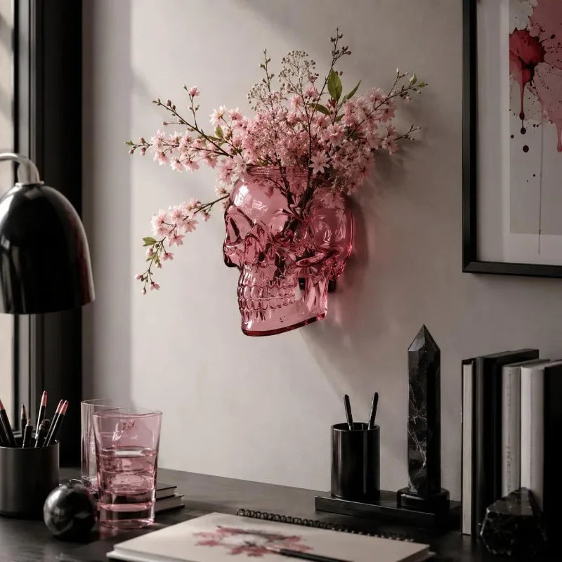 New Gothic Skull Wall Vase Wall Mounted Flower Pot Halloween Spooky Home Wall Decor Ornament