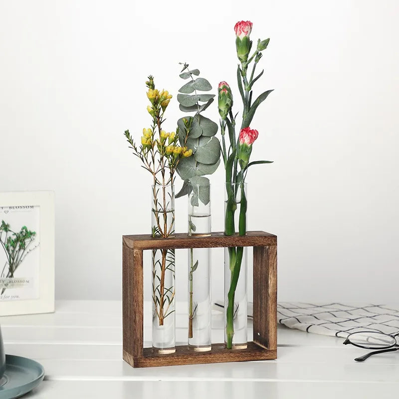 Hydroponic Test Tube Vase Set - Glass Planter for Fresh Flowers, Modern Home Decor Display