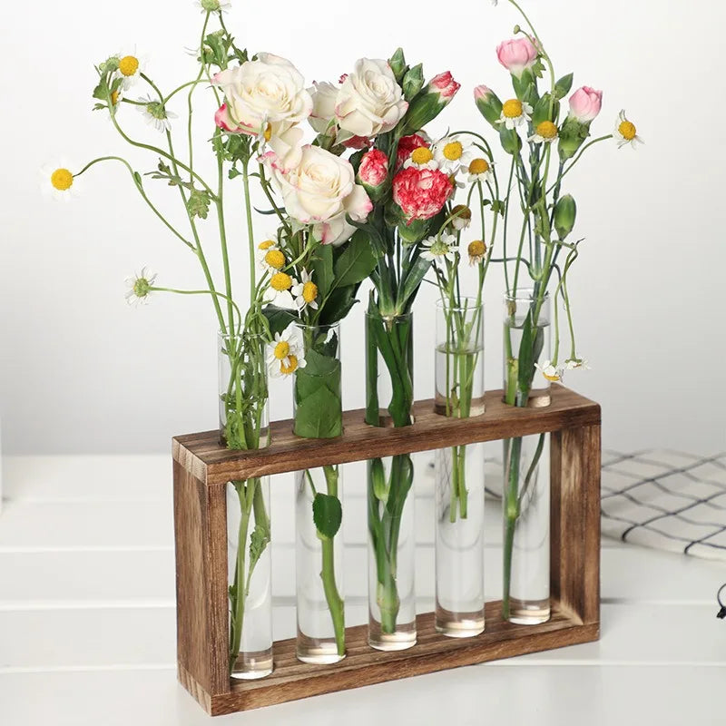 Hydroponic Test Tube Vase Set - Glass Planter for Fresh Flowers, Modern Home Decor Display