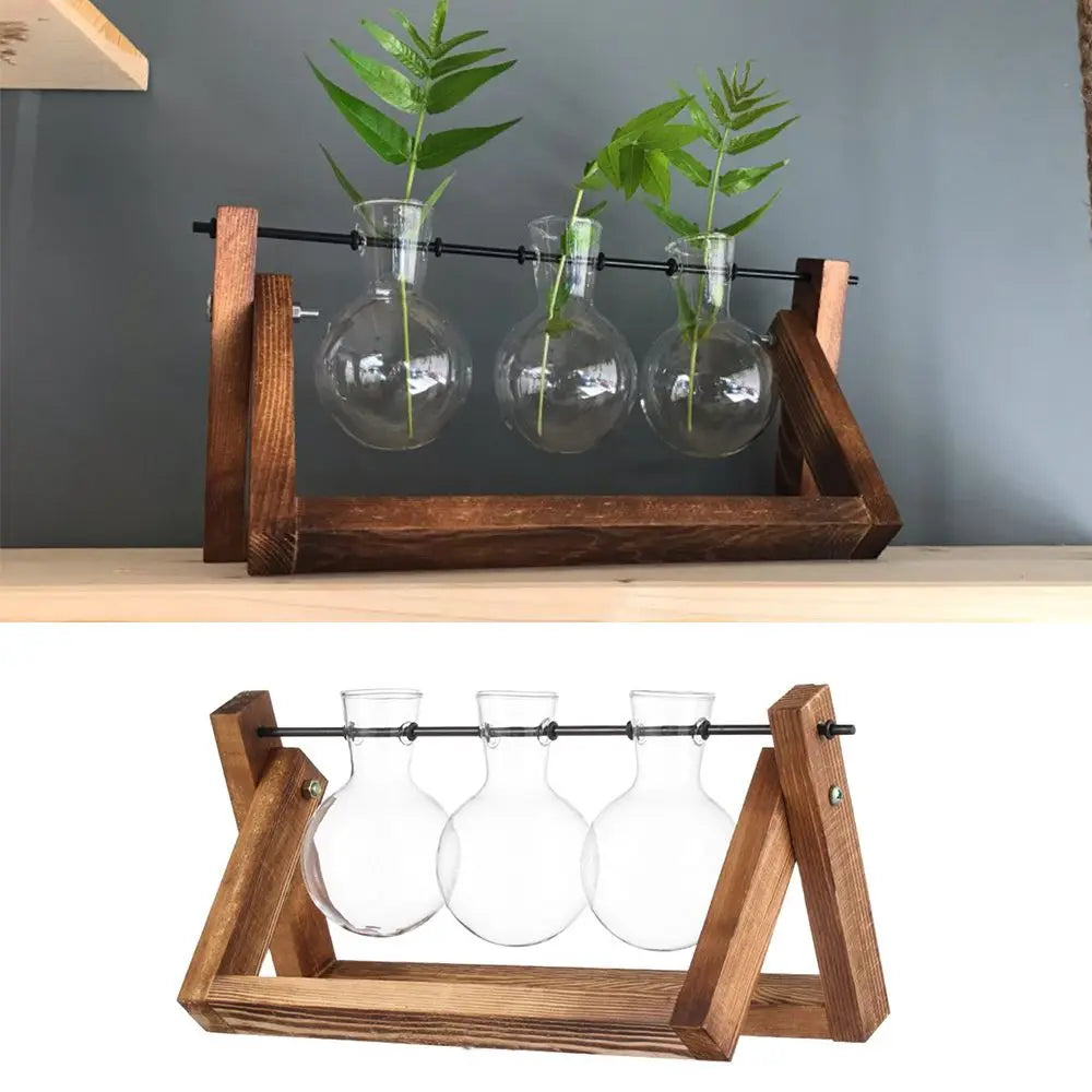 Decoration Terrarium Tabletop Planter Flower Pot Wooden Frame Hydroponic Plant Vases Glass Vase
