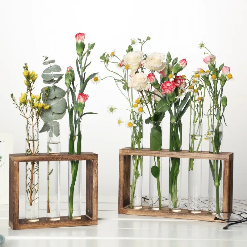 Hydroponic Test Tube Vase Set - Glass Planter for Fresh Flowers, Modern Home Decor Display