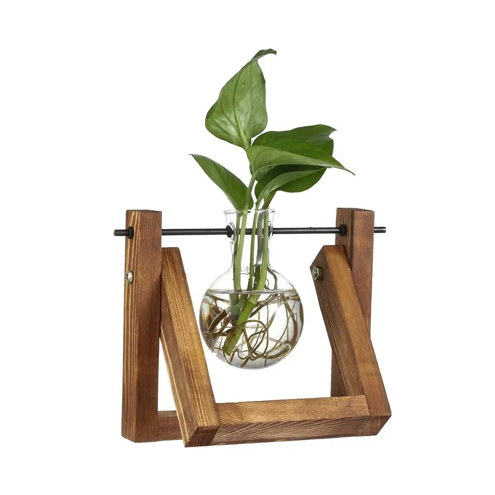 Decoration Terrarium Tabletop Planter Flower Pot Wooden Frame Hydroponic Plant Vases Glass Vase