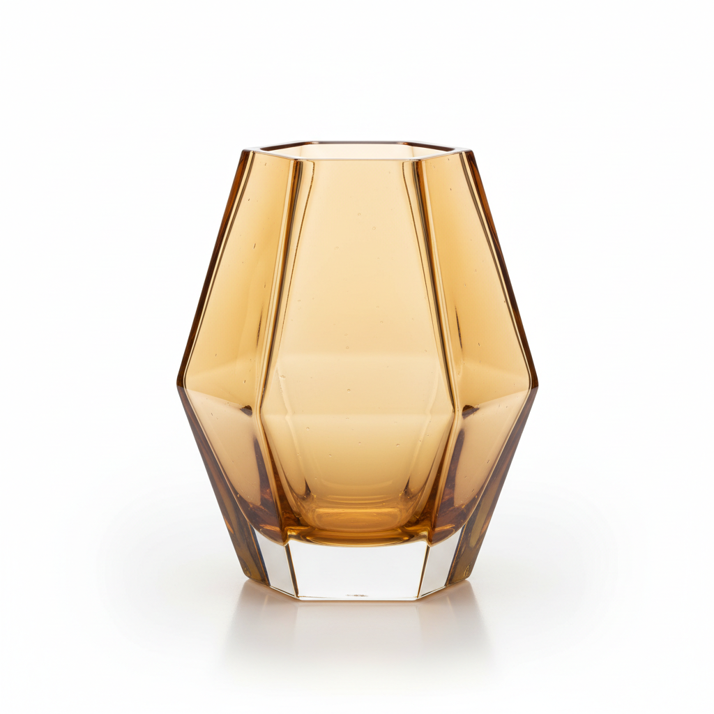 Modern Geometric Glass Vase - hexagonal amber tinted glass